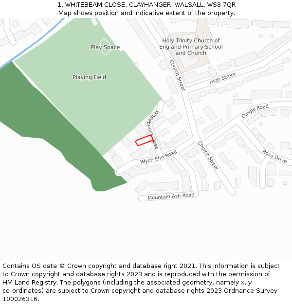 1, WHITEBEAM CLOSE, CLAYHANGER, WALSALL, WS8 7QR: Location map and indicative extent of plot