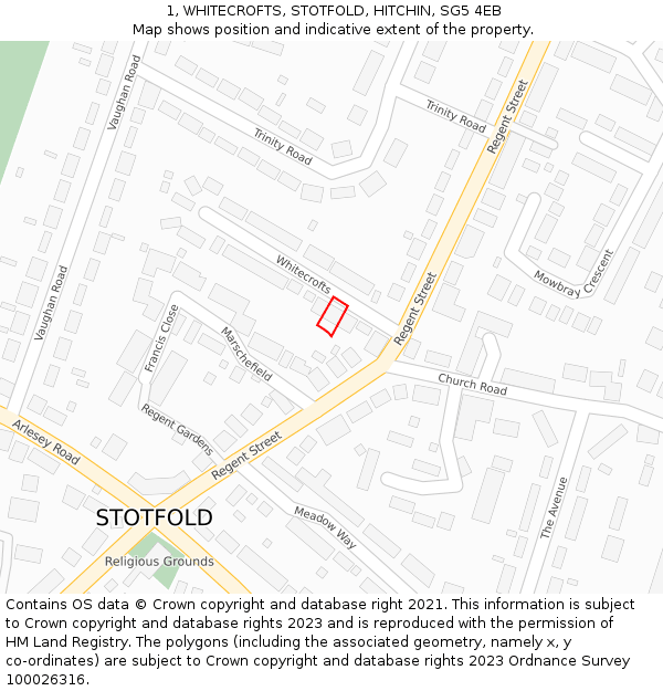 1, WHITECROFTS, STOTFOLD, HITCHIN, SG5 4EB: Location map and indicative extent of plot