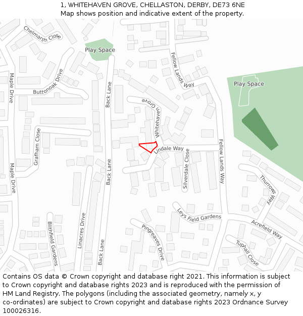 1, WHITEHAVEN GROVE, CHELLASTON, DERBY, DE73 6NE: Location map and indicative extent of plot