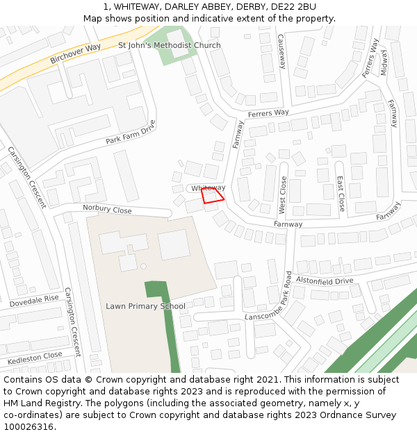 1, WHITEWAY, DARLEY ABBEY, DERBY, DE22 2BU: Location map and indicative extent of plot