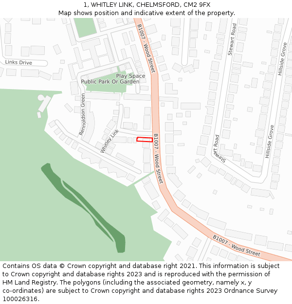 1, WHITLEY LINK, CHELMSFORD, CM2 9FX: Location map and indicative extent of plot