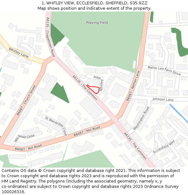 1, WHITLEY VIEW, ECCLESFIELD, SHEFFIELD, S35 9ZZ: Location map and indicative extent of plot