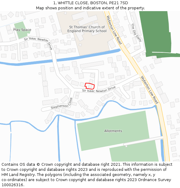 1, WHITTLE CLOSE, BOSTON, PE21 7SD: Location map and indicative extent of plot