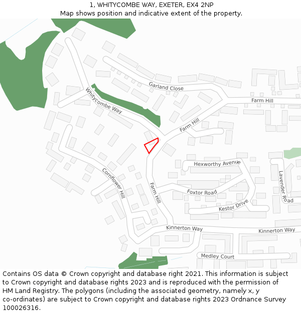 1, WHITYCOMBE WAY, EXETER, EX4 2NP: Location map and indicative extent of plot