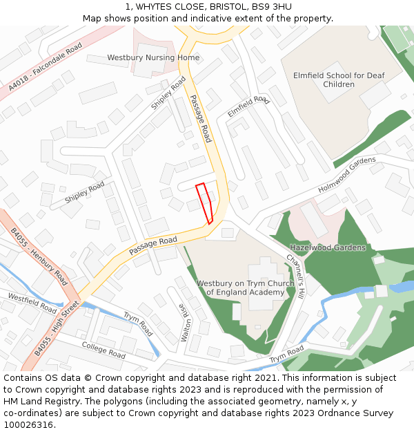 1, WHYTES CLOSE, BRISTOL, BS9 3HU: Location map and indicative extent of plot
