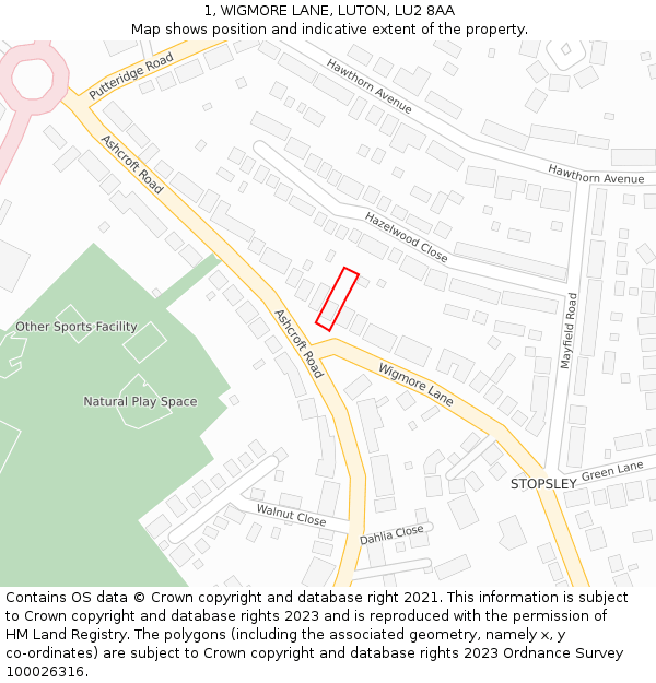 1, WIGMORE LANE, LUTON, LU2 8AA: Location map and indicative extent of plot