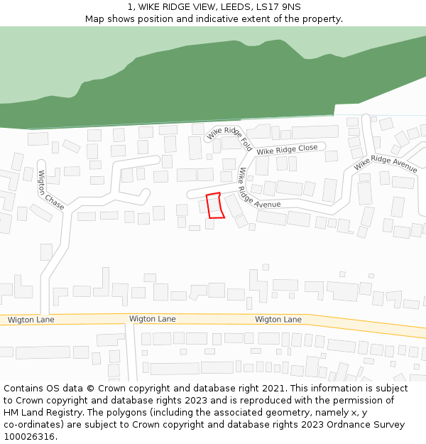 1, WIKE RIDGE VIEW, LEEDS, LS17 9NS: Location map and indicative extent of plot