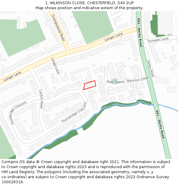 1, WILKINSON CLOSE, CHESTERFIELD, S40 2UP: Location map and indicative extent of plot