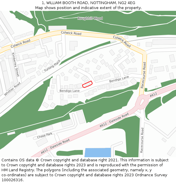 1, WILLIAM BOOTH ROAD, NOTTINGHAM, NG2 4EG: Location map and indicative extent of plot