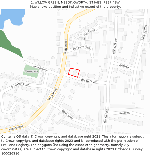 1, WILLOW GREEN, NEEDINGWORTH, ST IVES, PE27 4SW: Location map and indicative extent of plot
