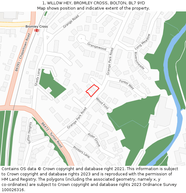 1, WILLOW HEY, BROMLEY CROSS, BOLTON, BL7 9YD: Location map and indicative extent of plot