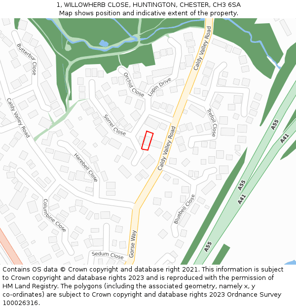 1, WILLOWHERB CLOSE, HUNTINGTON, CHESTER, CH3 6SA: Location map and indicative extent of plot