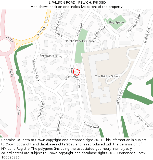 1, WILSON ROAD, IPSWICH, IP8 3SD: Location map and indicative extent of plot