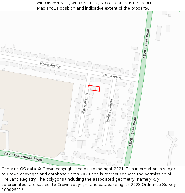 1, WILTON AVENUE, WERRINGTON, STOKE-ON-TRENT, ST9 0HZ: Location map and indicative extent of plot