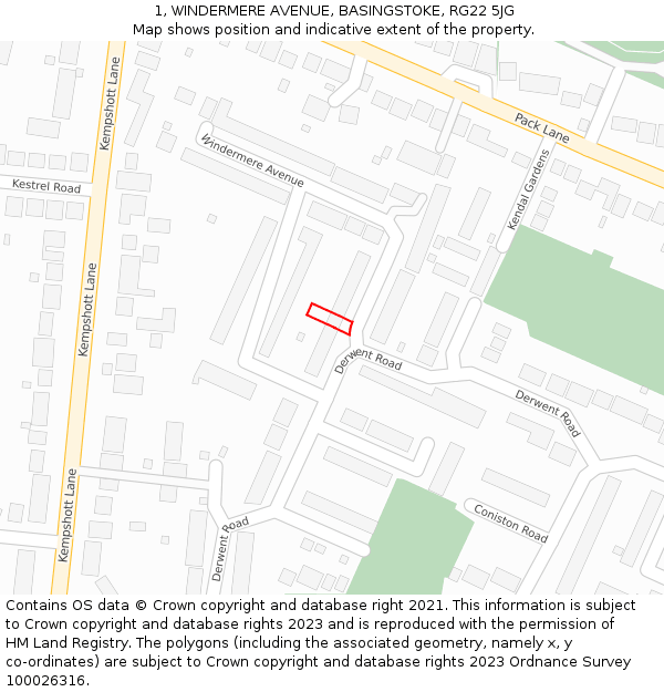 1, WINDERMERE AVENUE, BASINGSTOKE, RG22 5JG: Location map and indicative extent of plot