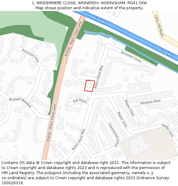 1, WINDERMERE CLOSE, WINNERSH, WOKINGHAM, RG41 5XW: Location map and indicative extent of plot
