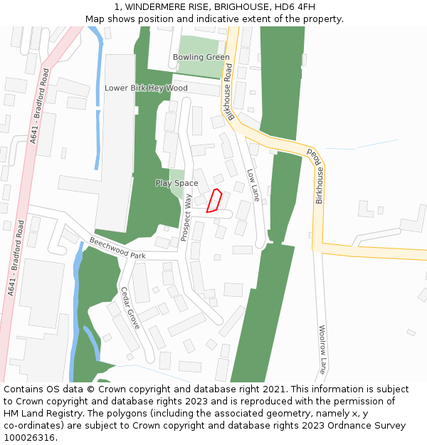 1, WINDERMERE RISE, BRIGHOUSE, HD6 4FH: Location map and indicative extent of plot