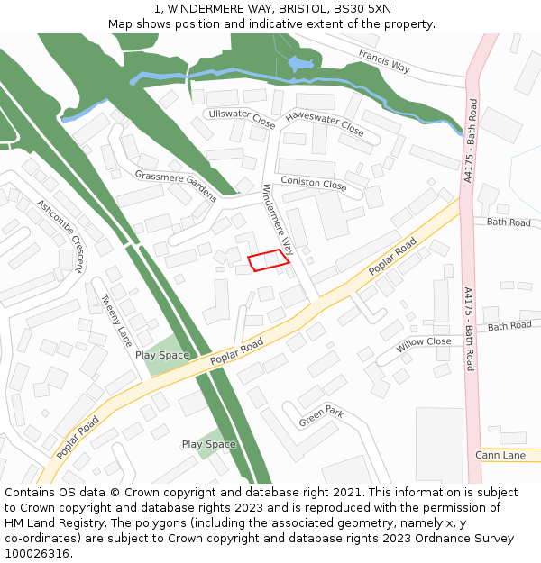 1, WINDERMERE WAY, BRISTOL, BS30 5XN: Location map and indicative extent of plot