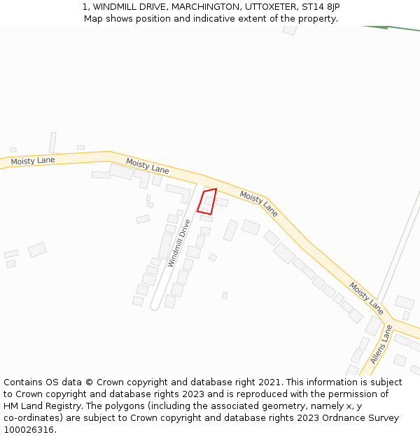 1, WINDMILL DRIVE, MARCHINGTON, UTTOXETER, ST14 8JP: Location map and indicative extent of plot