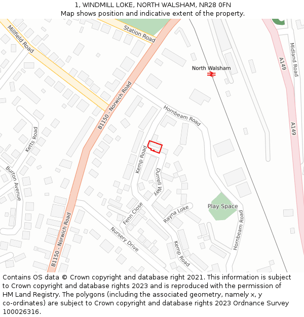 1, WINDMILL LOKE, NORTH WALSHAM, NR28 0FN: Location map and indicative extent of plot