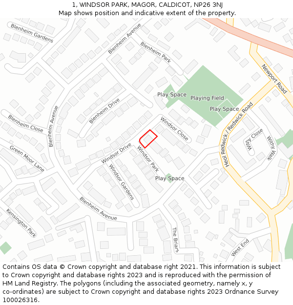 1, WINDSOR PARK, MAGOR, CALDICOT, NP26 3NJ: Location map and indicative extent of plot