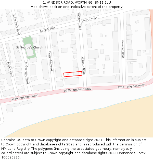 1, WINDSOR ROAD, WORTHING, BN11 2LU: Location map and indicative extent of plot