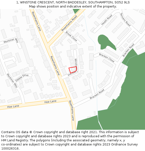 1, WINSTONE CRESCENT, NORTH BADDESLEY, SOUTHAMPTON, SO52 9LS: Location map and indicative extent of plot