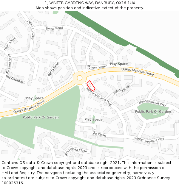 1, WINTER GARDENS WAY, BANBURY, OX16 1UX: Location map and indicative extent of plot