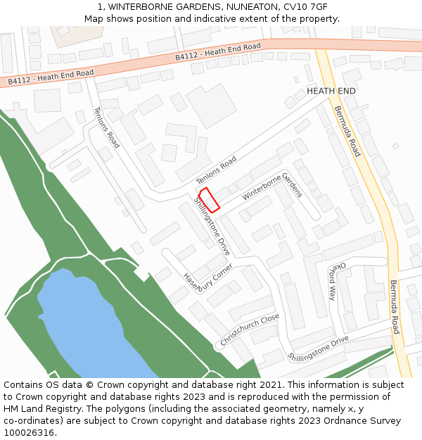 1, WINTERBORNE GARDENS, NUNEATON, CV10 7GF: Location map and indicative extent of plot
