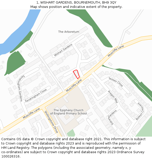 1, WISHART GARDENS, BOURNEMOUTH, BH9 3QY: Location map and indicative extent of plot