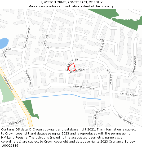 1, WISTON DRIVE, PONTEFRACT, WF8 2UX: Location map and indicative extent of plot