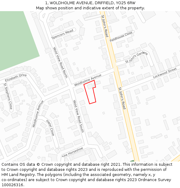 1, WOLDHOLME AVENUE, DRIFFIELD, YO25 6RW: Location map and indicative extent of plot