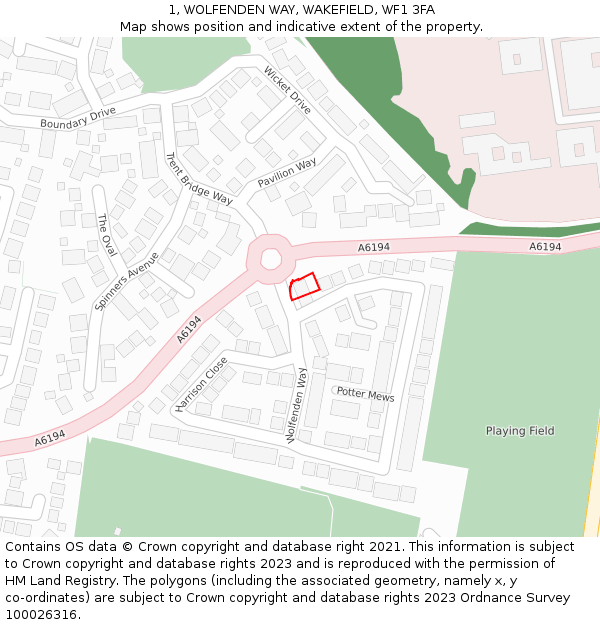 1, WOLFENDEN WAY, WAKEFIELD, WF1 3FA: Location map and indicative extent of plot