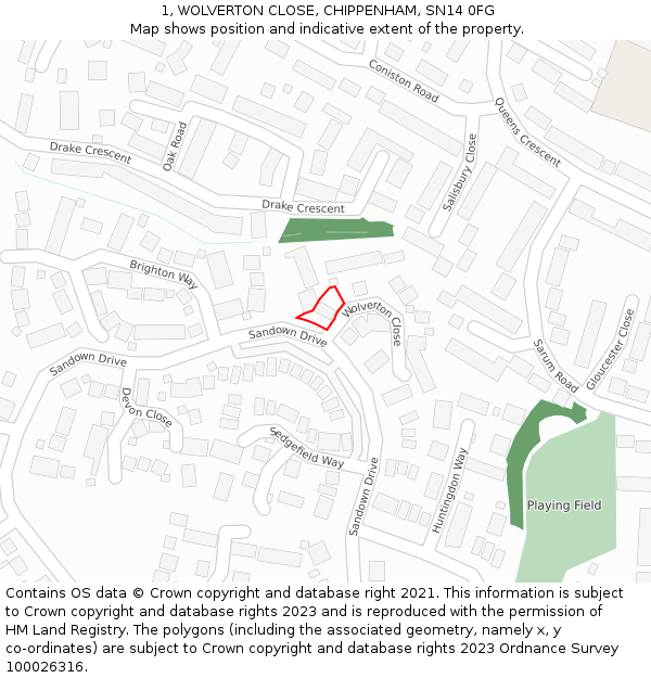 1, WOLVERTON CLOSE, CHIPPENHAM, SN14 0FG: Location map and indicative extent of plot