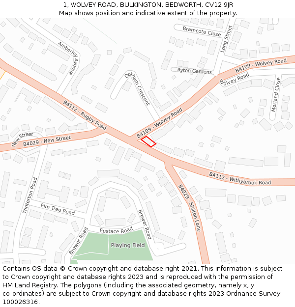 1, WOLVEY ROAD, BULKINGTON, BEDWORTH, CV12 9JR: Location map and indicative extent of plot