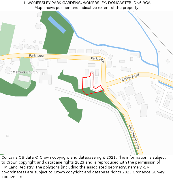 1, WOMERSLEY PARK GARDENS, WOMERSLEY, DONCASTER, DN6 9GA: Location map and indicative extent of plot