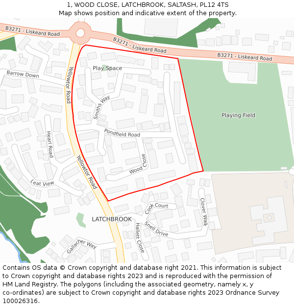 1, WOOD CLOSE, LATCHBROOK, SALTASH, PL12 4TS: Location map and indicative extent of plot