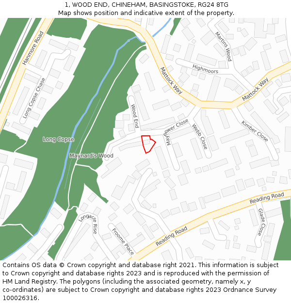 1, WOOD END, CHINEHAM, BASINGSTOKE, RG24 8TG: Location map and indicative extent of plot