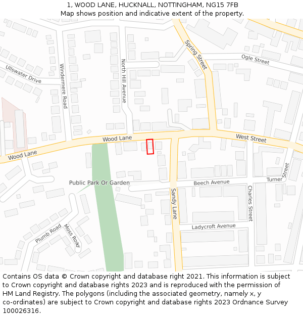 1, WOOD LANE, HUCKNALL, NOTTINGHAM, NG15 7FB: Location map and indicative extent of plot
