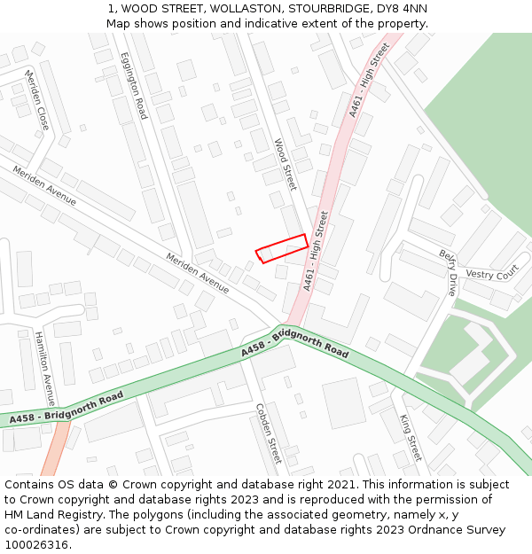 1, WOOD STREET, WOLLASTON, STOURBRIDGE, DY8 4NN: Location map and indicative extent of plot