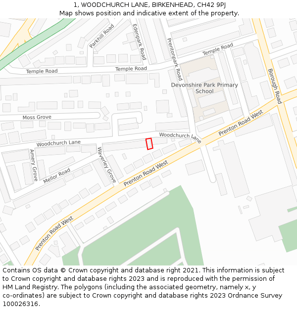 1, WOODCHURCH LANE, BIRKENHEAD, CH42 9PJ: Location map and indicative extent of plot