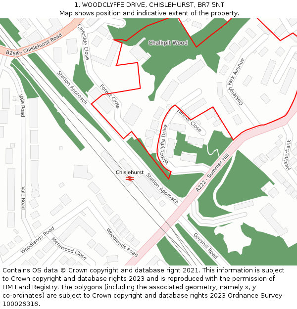 1, WOODCLYFFE DRIVE, CHISLEHURST, BR7 5NT: Location map and indicative extent of plot