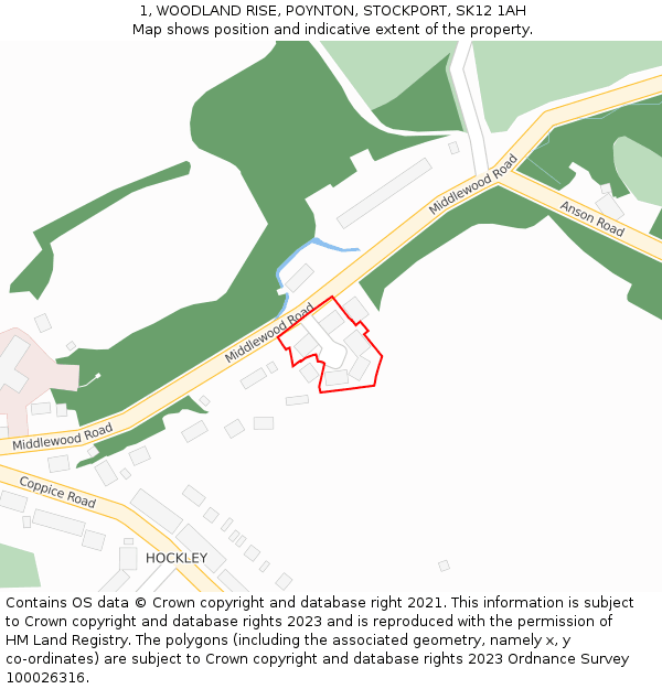 1, WOODLAND RISE, POYNTON, STOCKPORT, SK12 1AH: Location map and indicative extent of plot