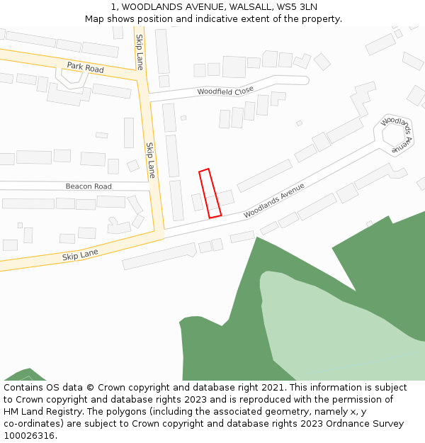 1, WOODLANDS AVENUE, WALSALL, WS5 3LN: Location map and indicative extent of plot