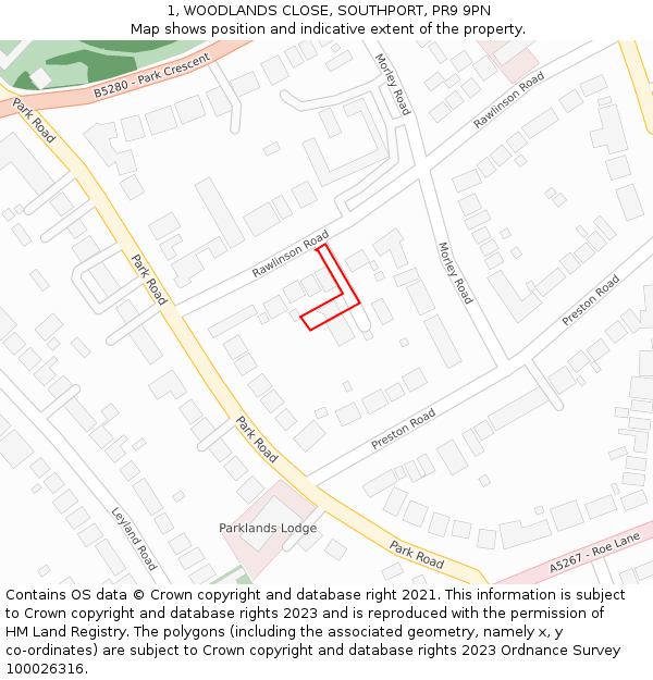 1, WOODLANDS CLOSE, SOUTHPORT, PR9 9PN: Location map and indicative extent of plot