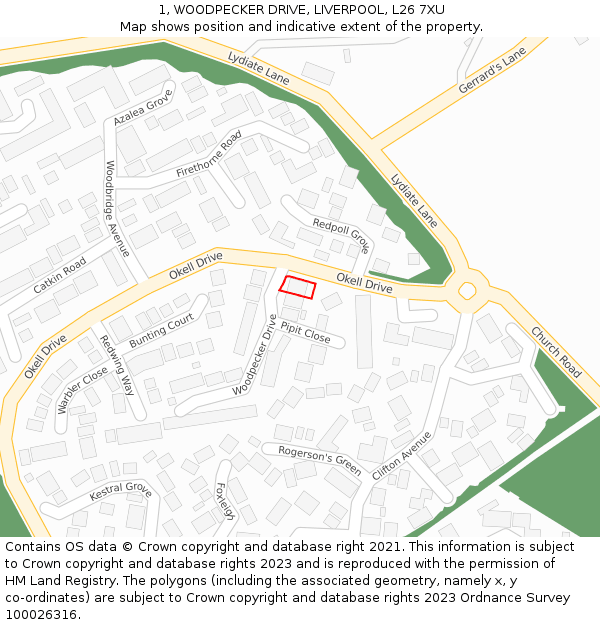 1, WOODPECKER DRIVE, LIVERPOOL, L26 7XU: Location map and indicative extent of plot