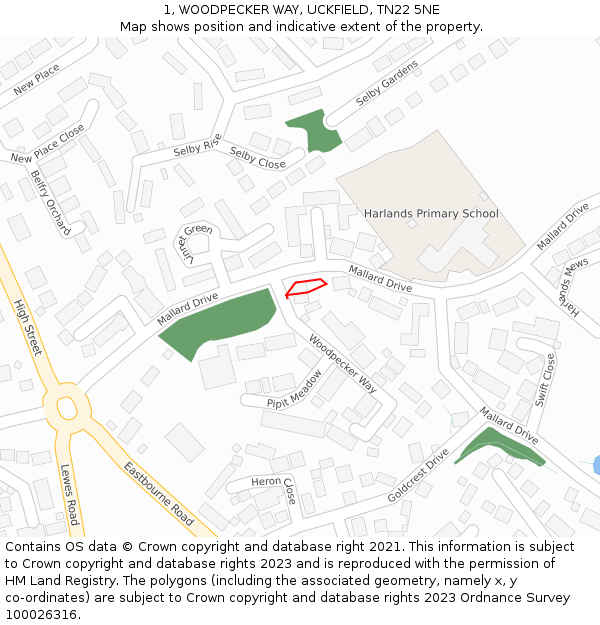 1, WOODPECKER WAY, UCKFIELD, TN22 5NE: Location map and indicative extent of plot