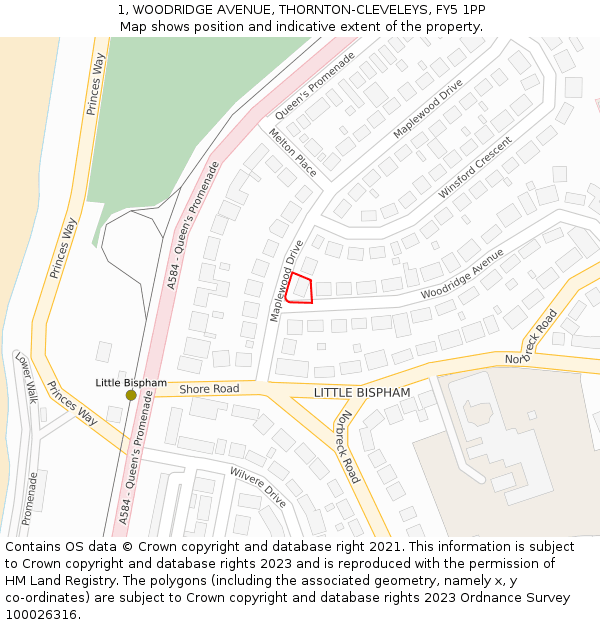 1, WOODRIDGE AVENUE, THORNTON-CLEVELEYS, FY5 1PP: Location map and indicative extent of plot