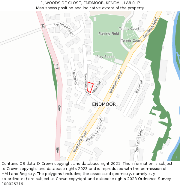 1, WOODSIDE CLOSE, ENDMOOR, KENDAL, LA8 0HP: Location map and indicative extent of plot