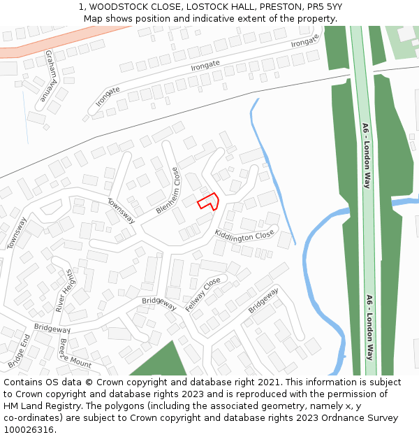 1, WOODSTOCK CLOSE, LOSTOCK HALL, PRESTON, PR5 5YY: Location map and indicative extent of plot